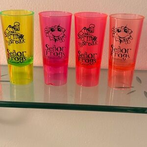 Double “Shot” Glasses: Set of 4- Florescent Colors- Made of Plastic: Vintage